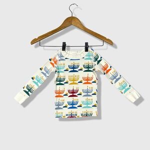 Hanna Andersson Pajama Top Kids 3T White Hanukkah Menorah Holiday Aesthetic